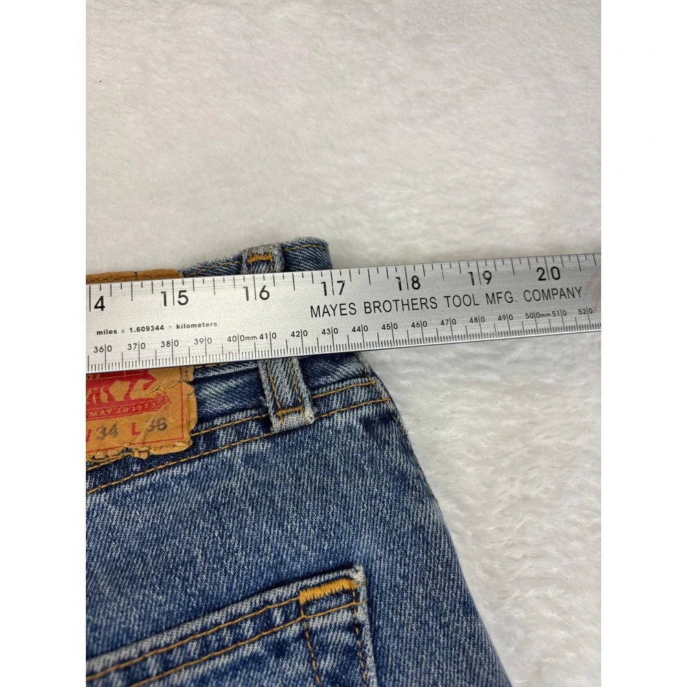 Levis 505 Mens 34x36 Jeans Grungy Medium Blue Washed Denim Distressed True Fade